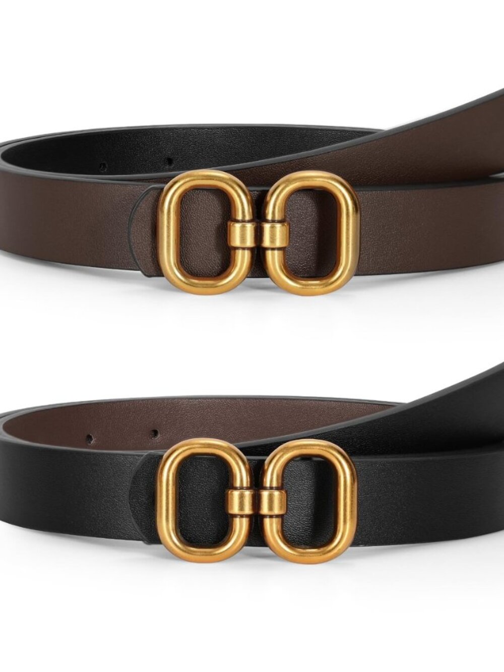 Reversible Leather Belt for Women with Gold Buckle Ladies Leather Belt for Jeans
